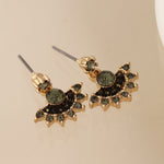 Golden, black and grey fan drop earrings