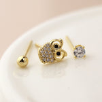 Golden crystal owl earring set