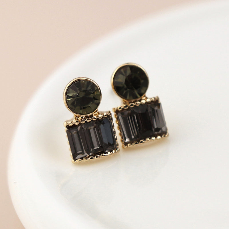 Golden mixed shape black crystal earrings