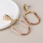 Golden and pink bead mix stadium earrings