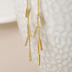 Golden fine chain and crystal bars drop earrings