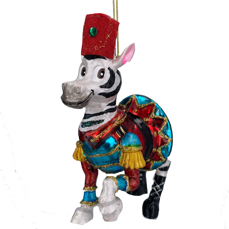 Dressed Up Zebra Glass Decoration