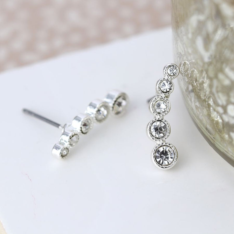 Silver plated stud earrings with faceted crystals