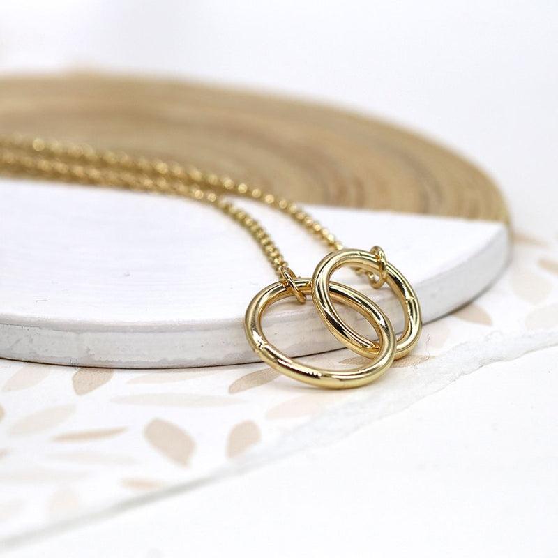 Gold plated split chain necklace with two linked hoops