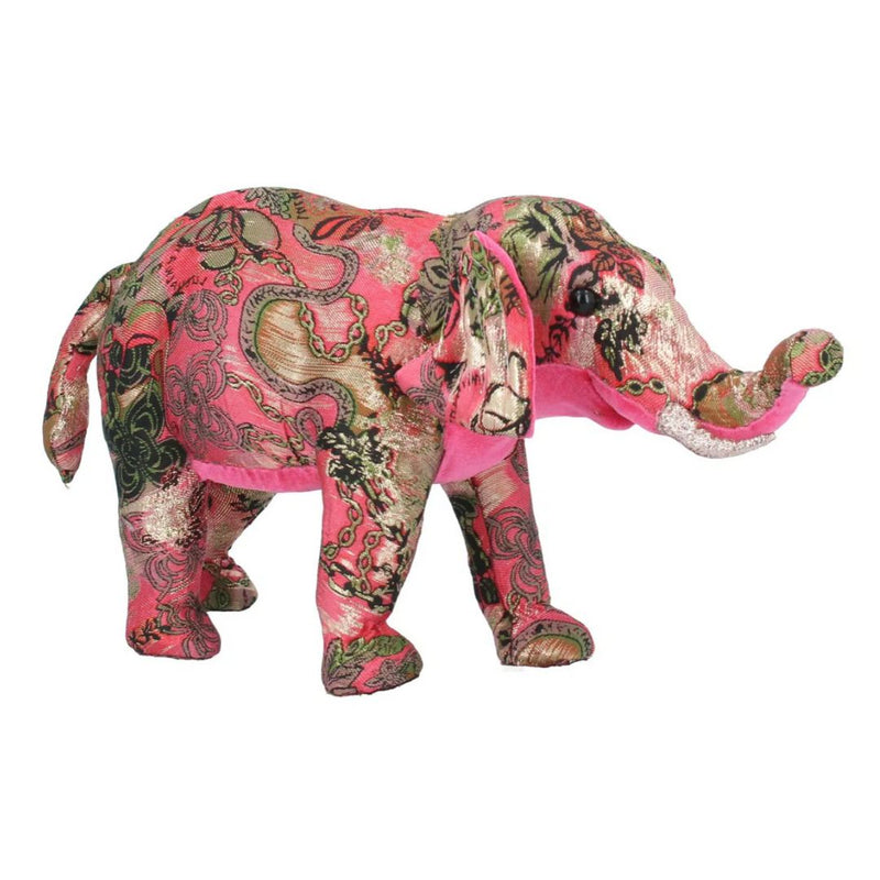 Fabric Orn 21cm - Pink Embroidered Elephant