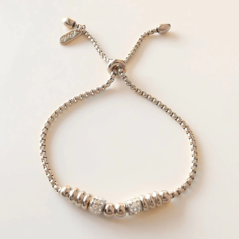 Adjustable Silver Crystal Barrel Bracelet