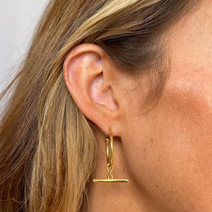 Gold T-bar Hoop Earrings
