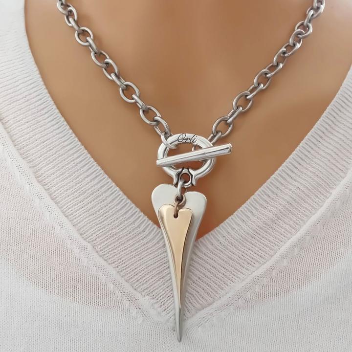 Chunky Chain T-Bar Necklace with Heart