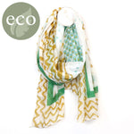 Green and mustard mix hand drawn pattern scarf