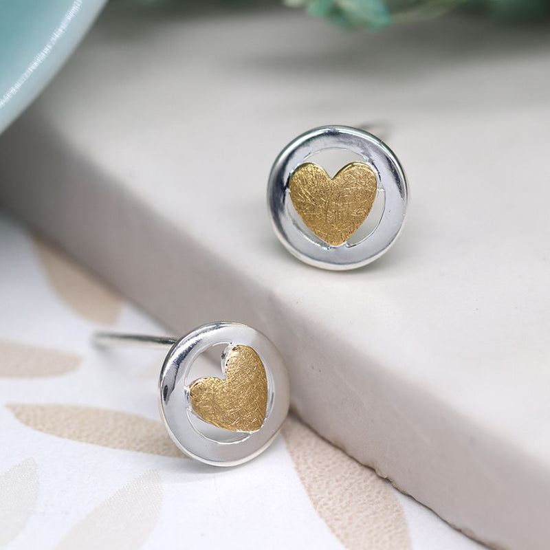 Sterling silver circle and gold heart earrings