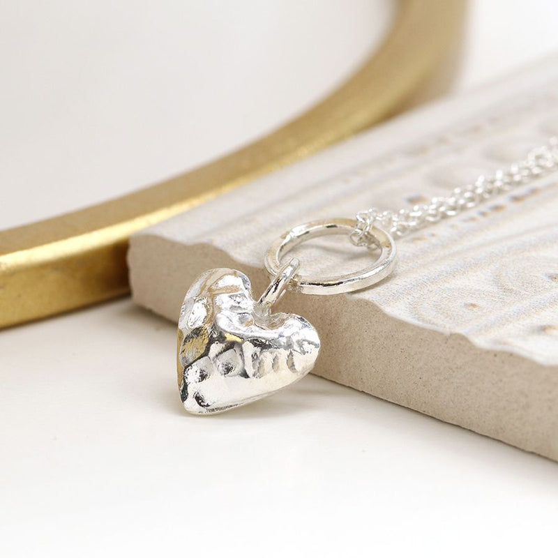 Sterling silver hammered hoop and heart necklace