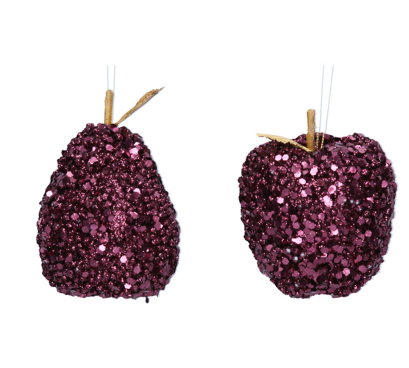 Purple Apple & Pear Sequin Bauble