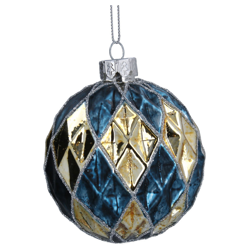 Blue and Gold Harlequin Glass Bauble