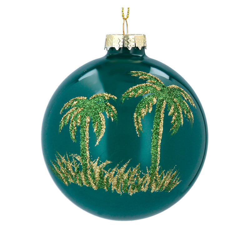Green Glass Ball with Palm Trees