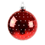 Glass Bauble 8cm - Shiny Red/White Mini Dot