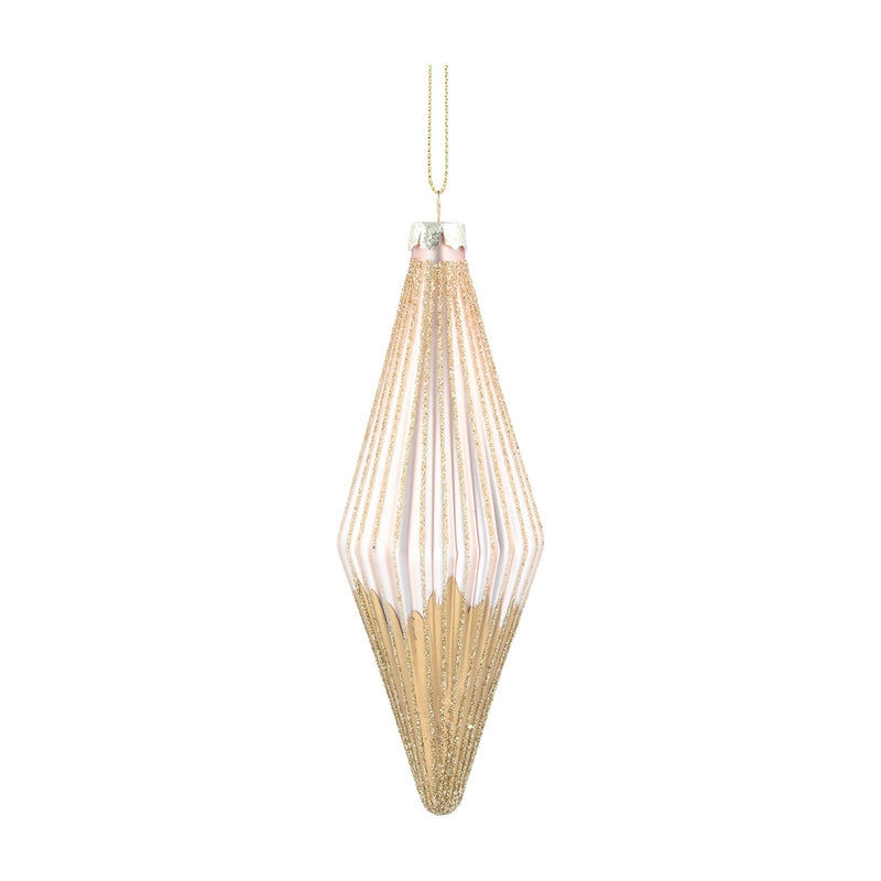 Cream/Gold Ribbed Drop Glass Decoration
