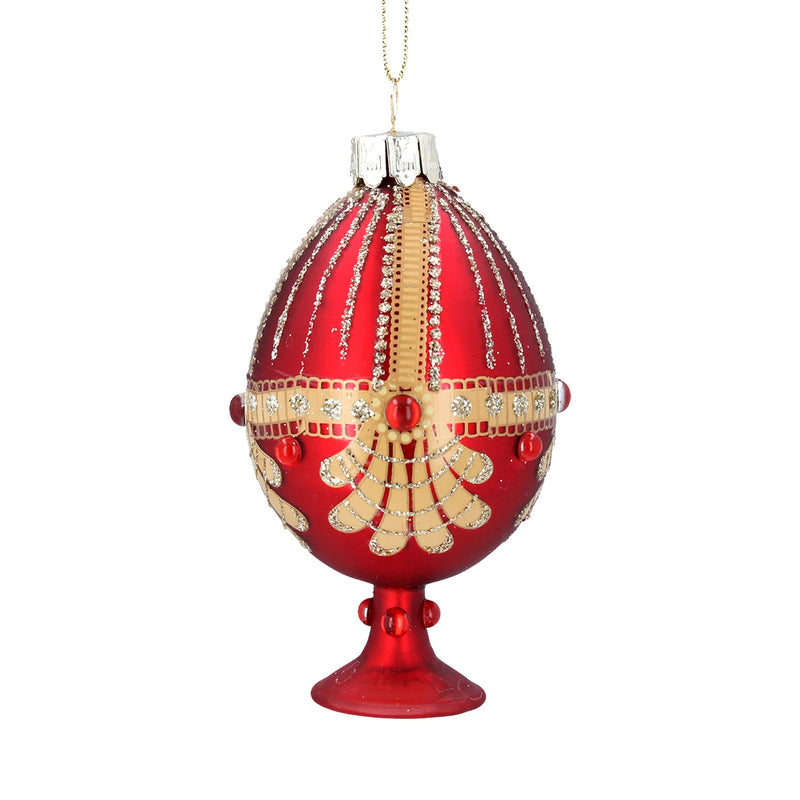 Red Jewelled Egg on Stand Glass Decoration