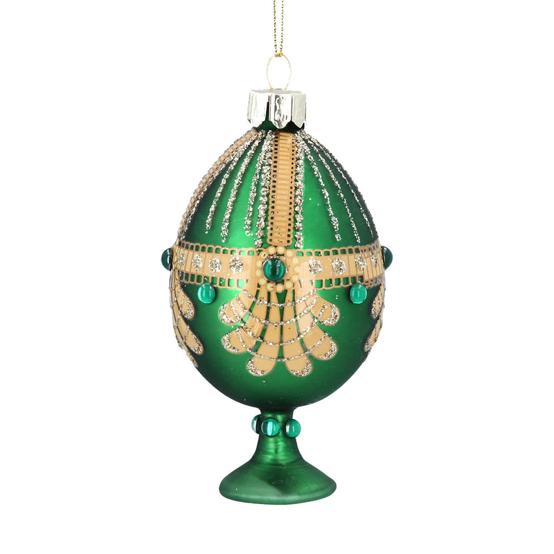 Green Jewelled Egg on Stand Glass Decoration