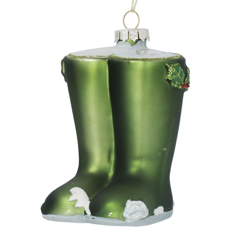 Glass Hanging Green Wellington Boots Decoration