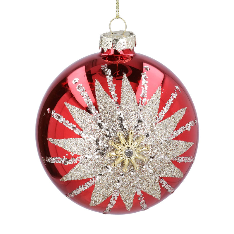Red mirror gold starburst glass baublel