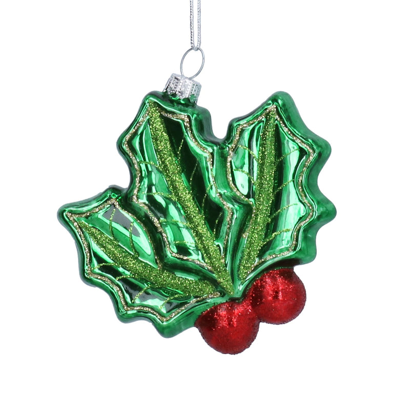 Glass Holly Sprig Decoration