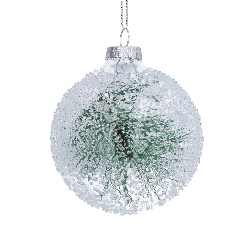 Clear Beaded with  Sprig Glass Bauble