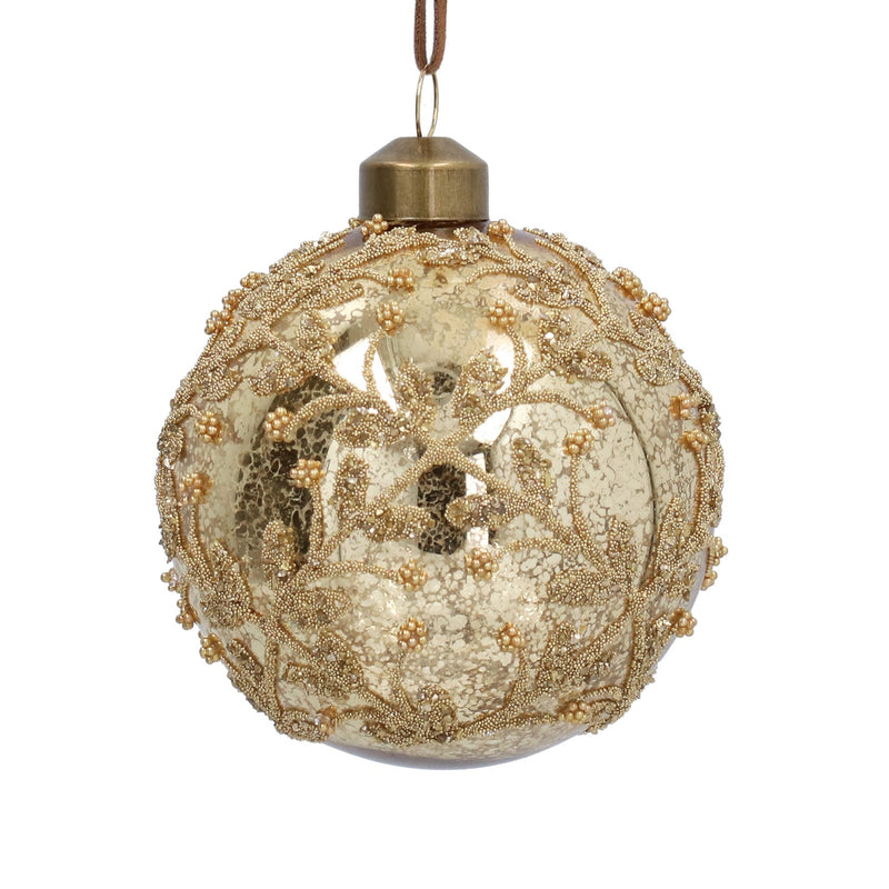 Antique Gold and Beaded TrellisGlass Bauble