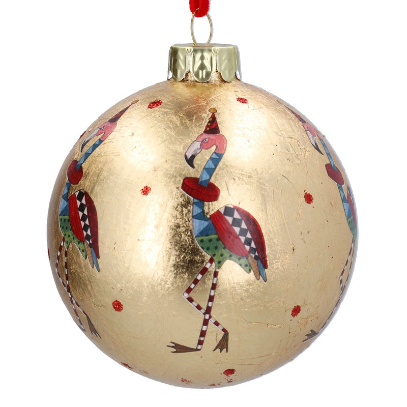 Gold Leaf Circus Flamingos Glass Bauble