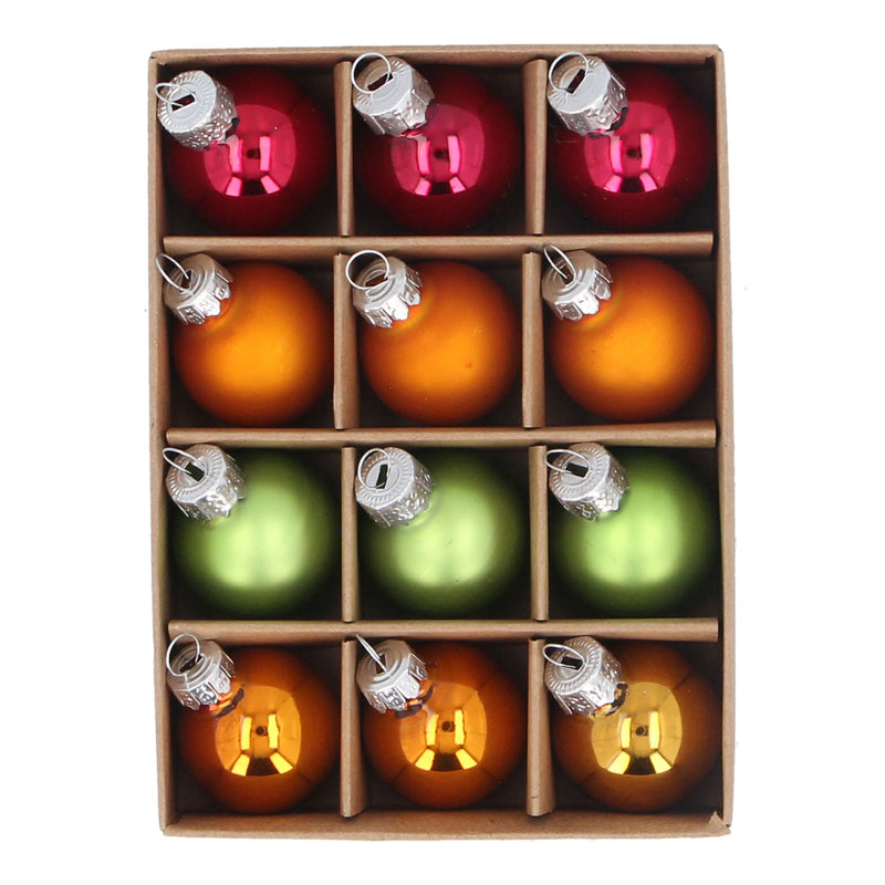Boxed set of Red Green and Orange Mini Glass Balls,