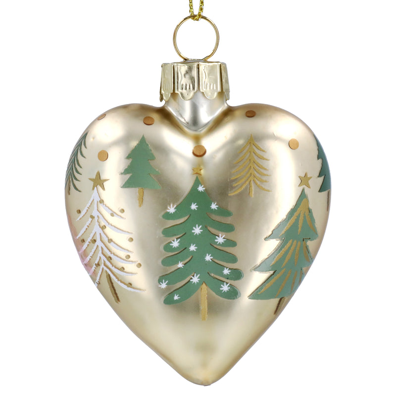 Gold Glass Heart with Trees