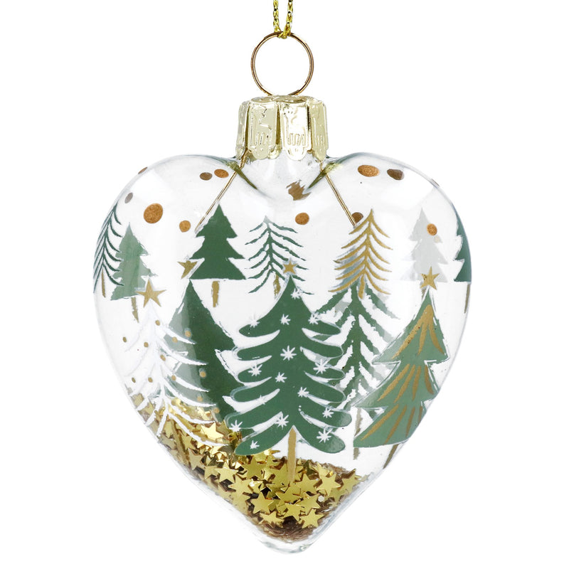 Clear Glass Heart with  Trees and Conifers