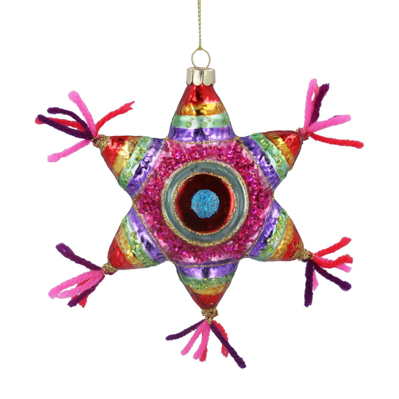 Multicolour Glass Star with Ribbons Decoration