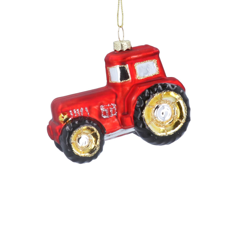 Red Glass Tractor Decoration