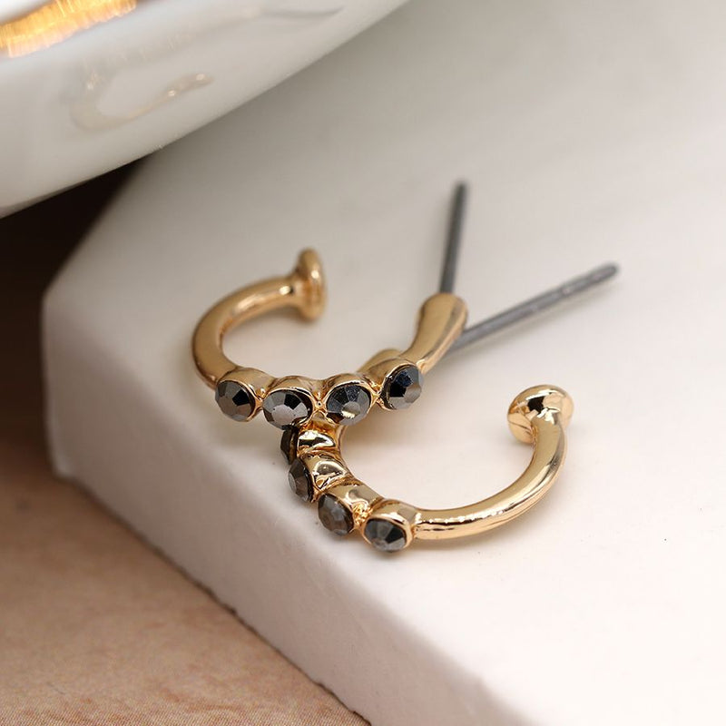 Mini hoop and black crystal stud earrings