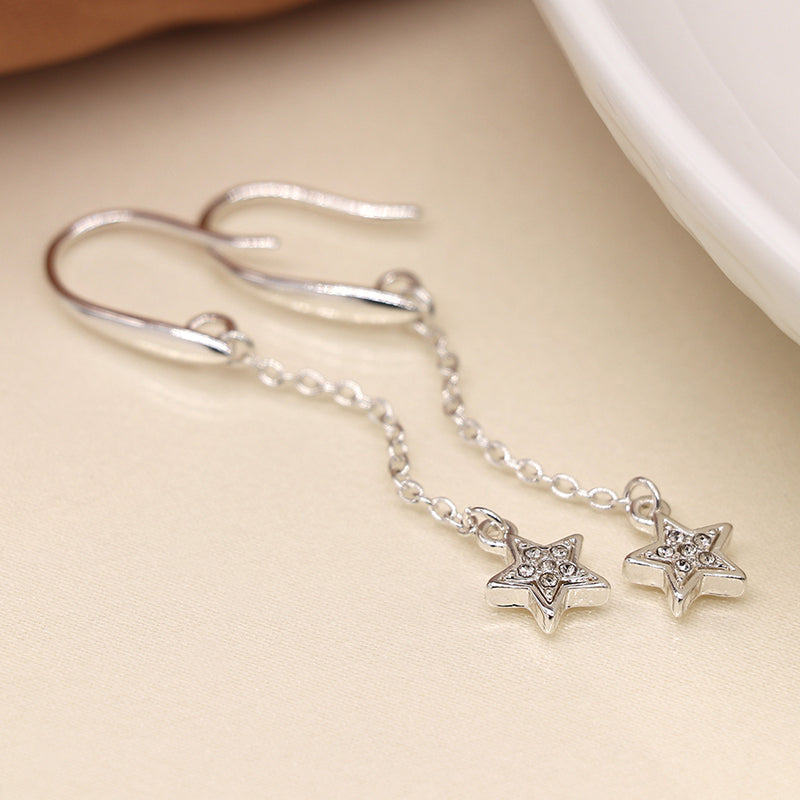 Silver Plated Star Drop Earrings