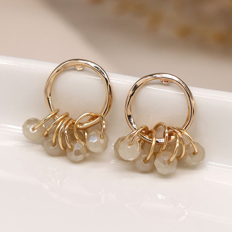 Golden hoop and crystal bead cluster stud earrings