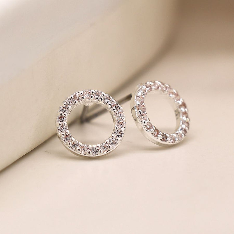 Silver plated crystal circle stud earrings