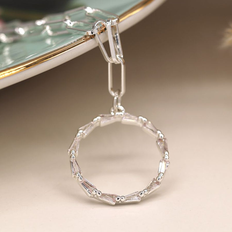 Silver plated linked crystals circle necklace