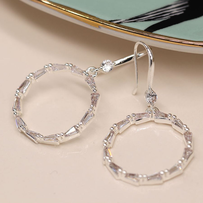 Silver plated linked crystals circle earrings