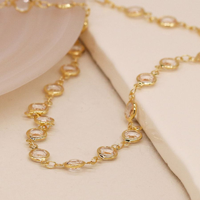 Golden bezel crystal necklace
