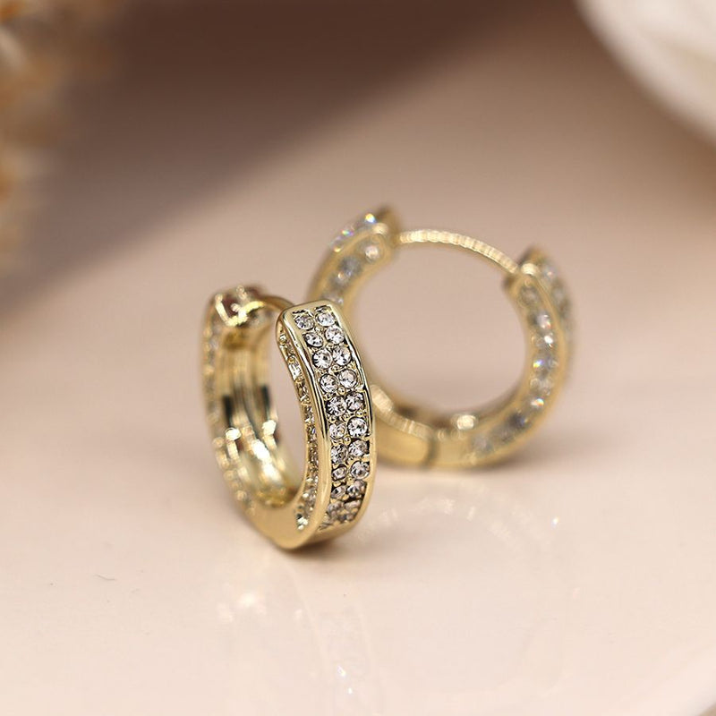 Golden chunky crystal set hoop earrings