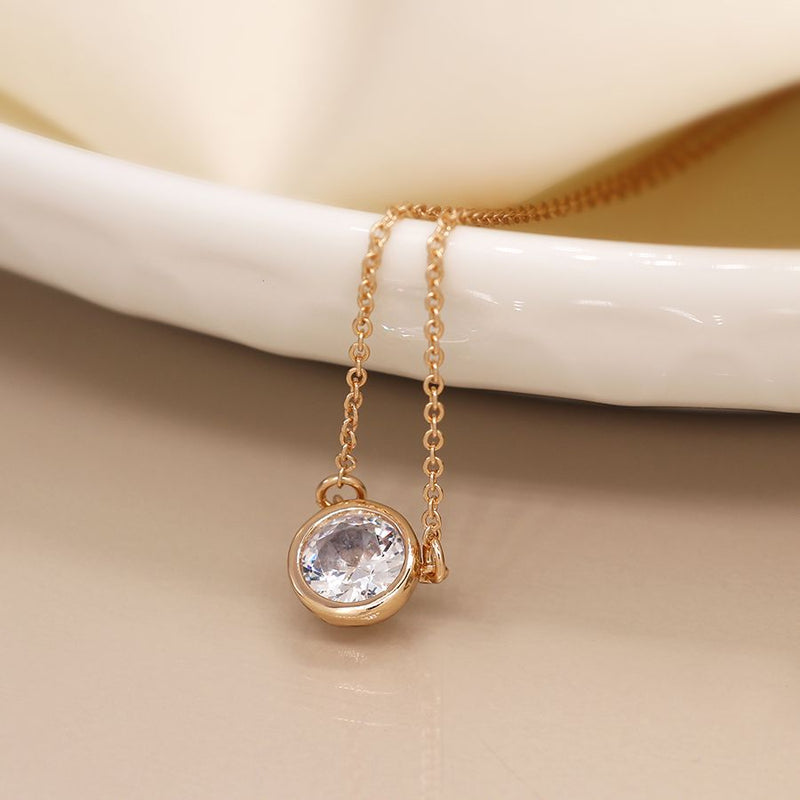 Golden simple CZ crystal necklace