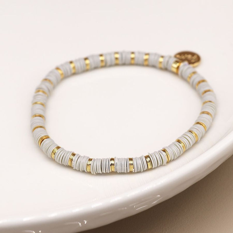 Pale grey and gold fimo bead bracelet