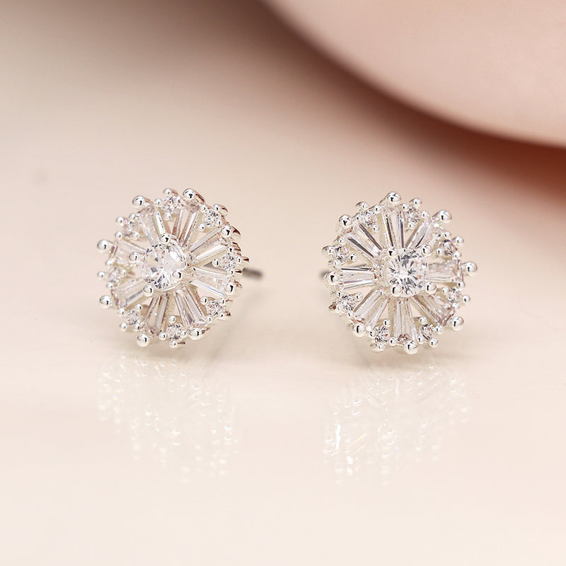 Silver plated multi point stud earrings with crystals