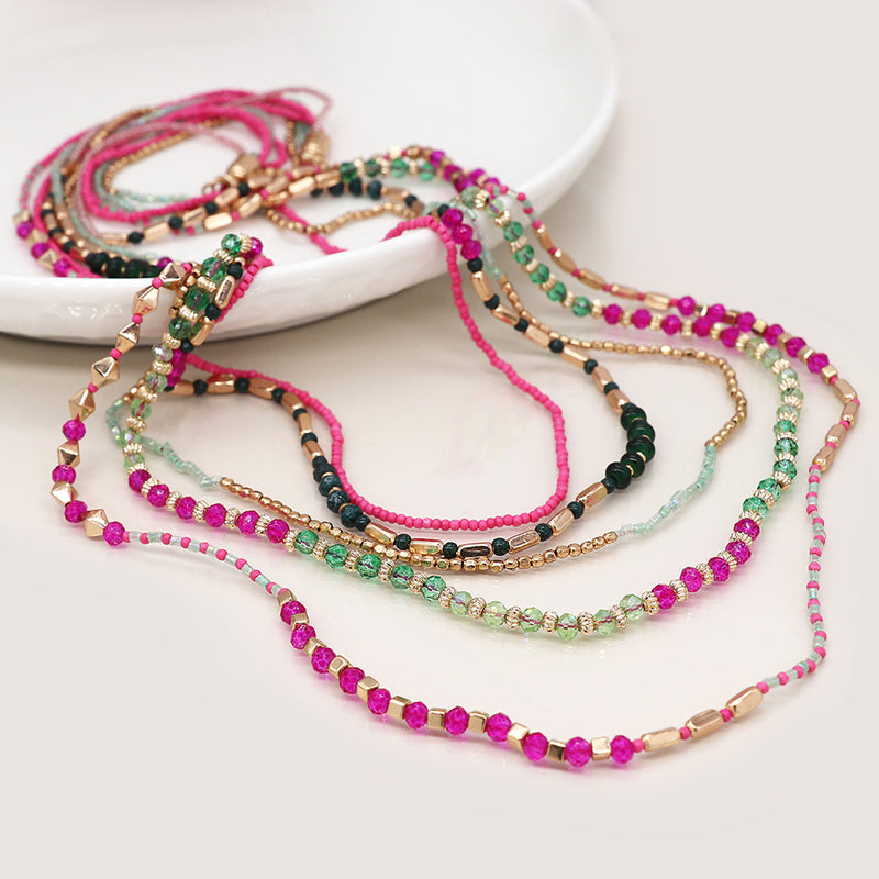 Pink Aqua and Gold Mix layerd Necklace