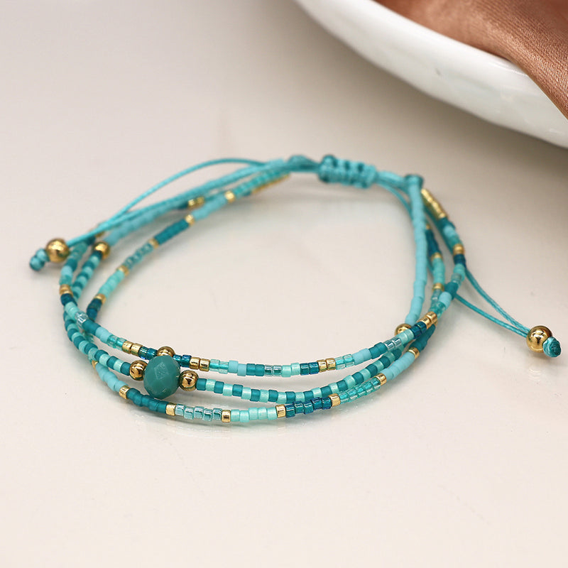 Turqoise Mix Triple Strand Adjustable Boho Braclet