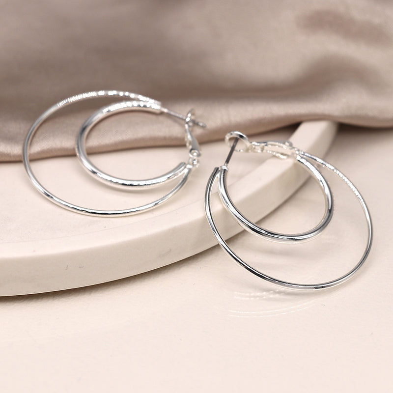 Silver plated double circle hoop earrings