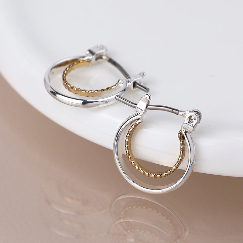 Mixed finish double hoop earrings