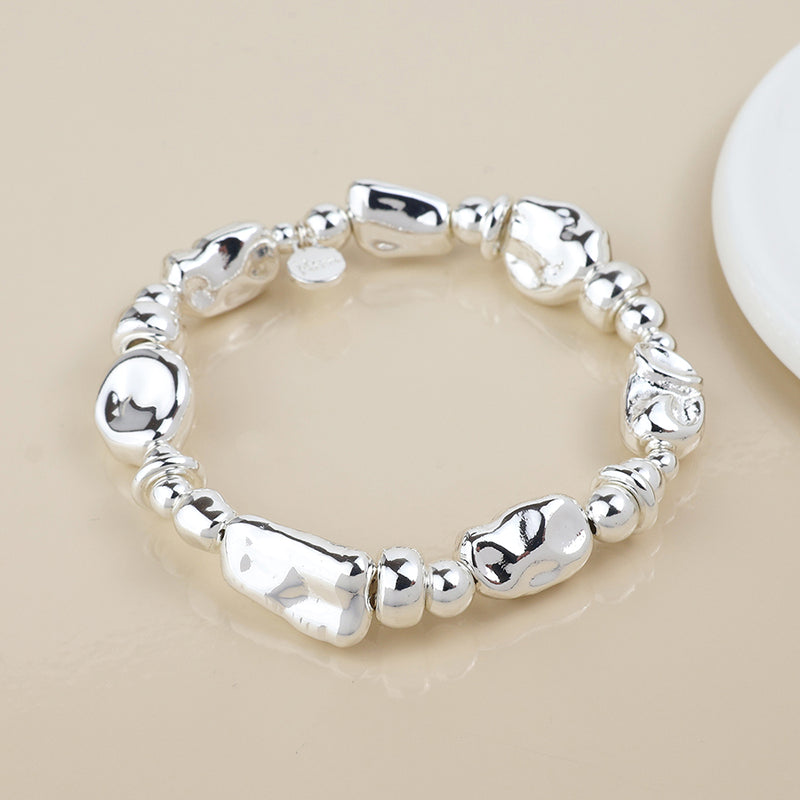 Silver plated mixed organic bead necklace