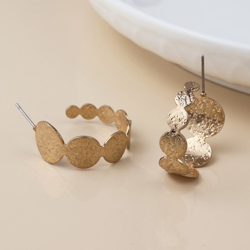 BRUSHED TEXTURED FAUX GOLD PLATED DISCS C POST EARRINGS